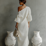 Ivory Linen Dress Off-Shoulder