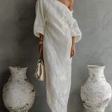 Ivory Linen Dress Off-Shoulder