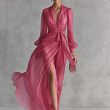 Pink Chiffon Dress V-Neck