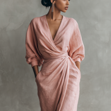 Pink Linen Maxi Dress V-Neck