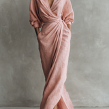 Pink Linen Maxi Dress V-Neck