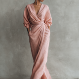 Pink Linen Maxi Dress V-Neck