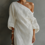 Ivory Linen Dress Off-Shoulder