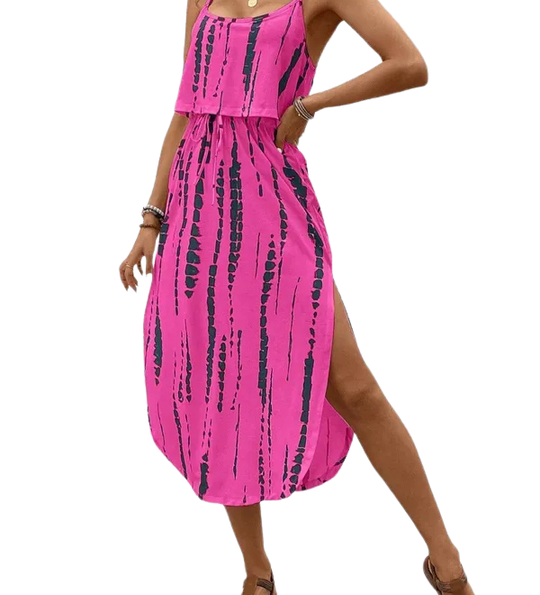 SOFIA™ – Tie Dye Floral Split Thigh Casual Dress