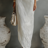 Ivory Linen Dress Off-Shoulder