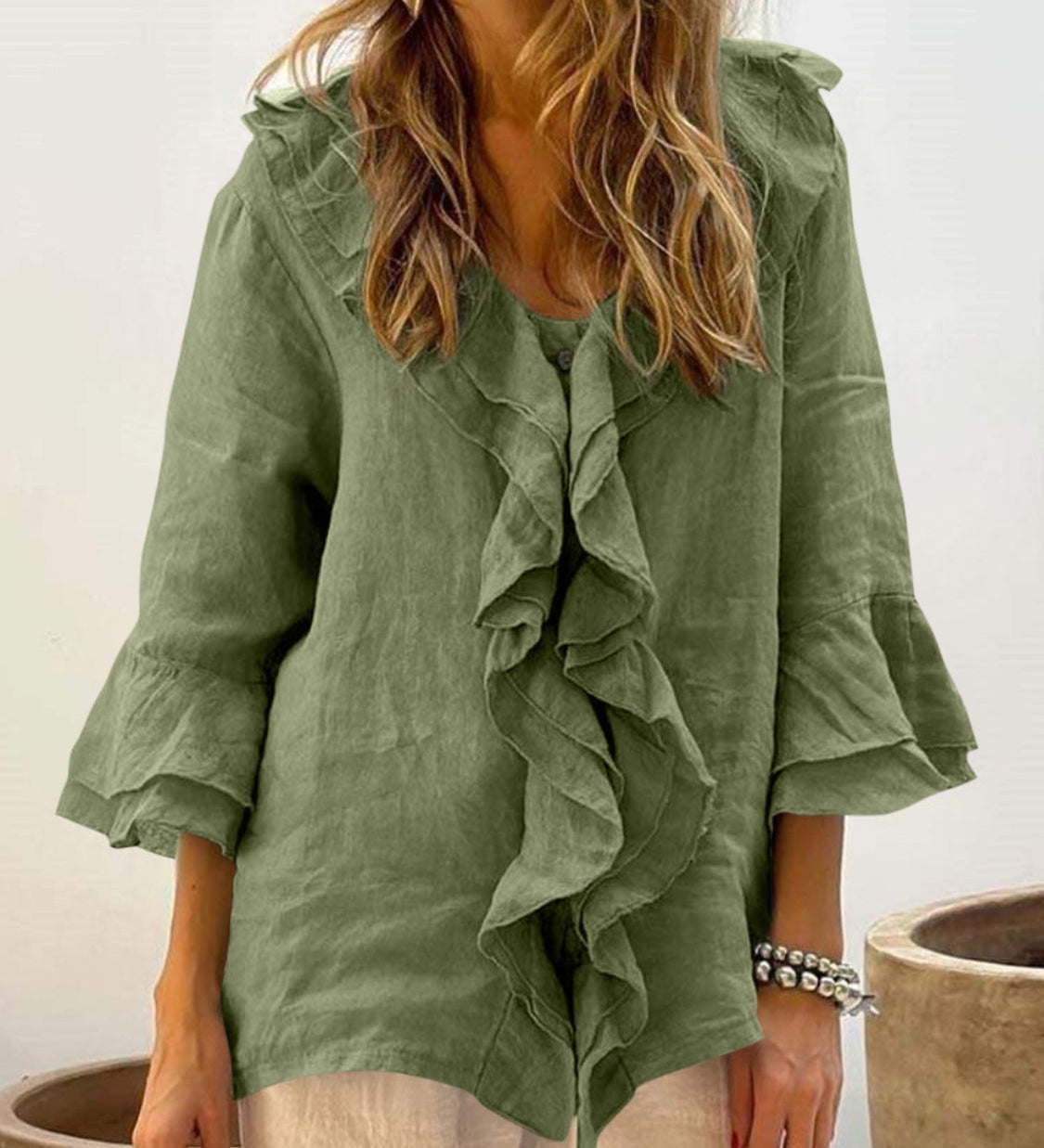 NADINE™ - Chic Bell Sleeve Ruffle Top
