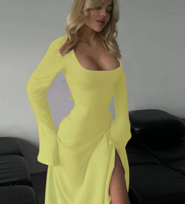 ERIN™ - Sophisticated Lace-Up Tie Back Flounce Sleeve A-Line Long Dress