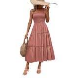 TESSIE™ – Casual Shirred Backless Sundress with Ruffle Hem