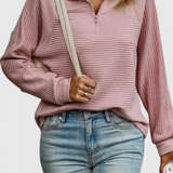 Helene V-Neck Jumper with Zip and Long Sleeves