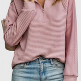 Helene V-Neck Jumper with Zip and Long Sleeves