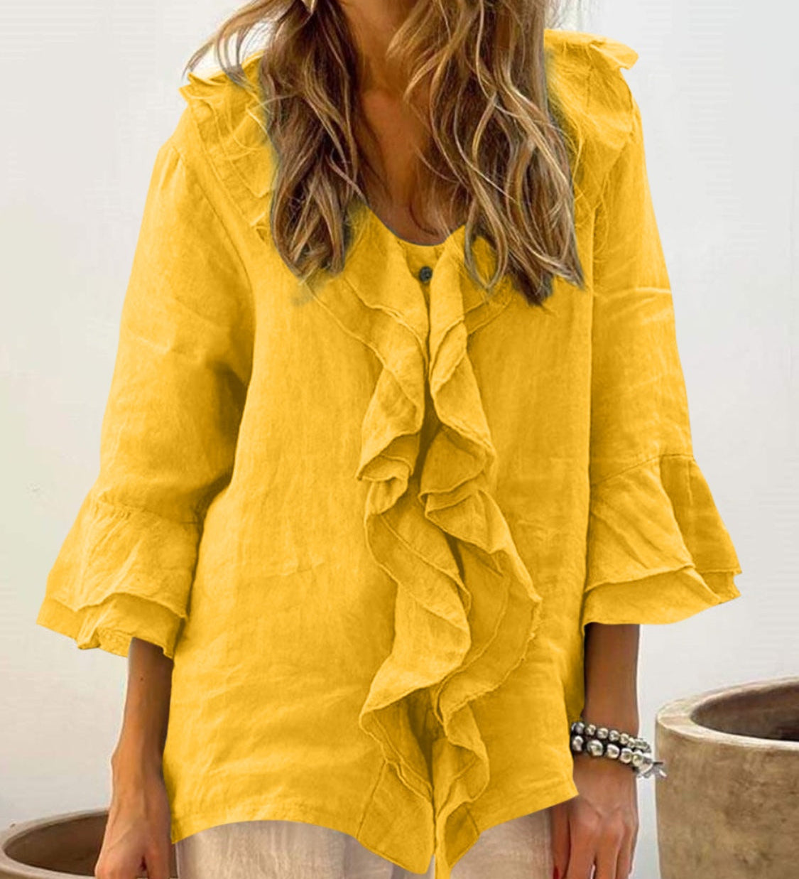 NADINE™ - Chic Bell Sleeve Ruffle Top
