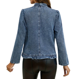 JOLIET™ – Ruffle Placket Slim Denim Jacket