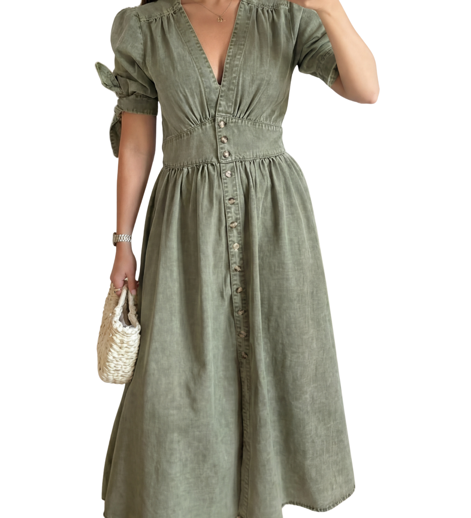 ARMI™ – Casual Short Sleeve V Neck Dress