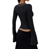 CECELIA™ – Contrast Lace Button-Front Tee Blouse