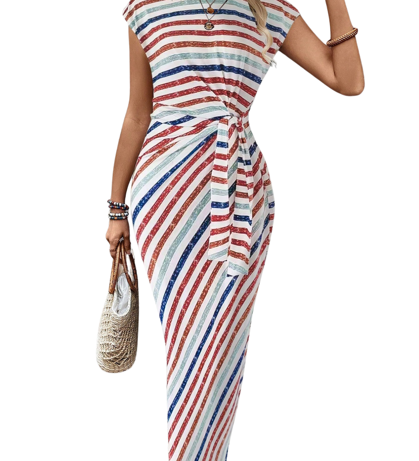 ISMERIE™ – Striped Knit Bodycon Maxi Dress