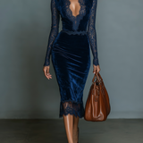 Velvet Midi Dress V-Neck Lace