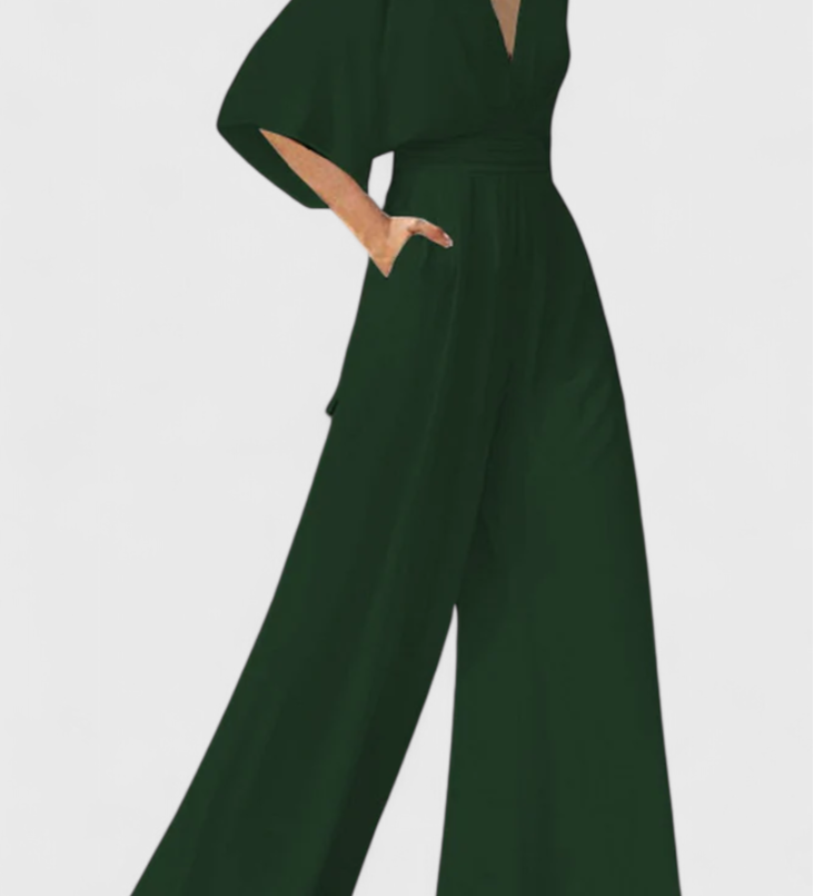 Elegant Long Jumpsuit with Wide Legs and V-Neck