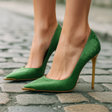 Green Shine™ – Satin Heels with Golden Tip
