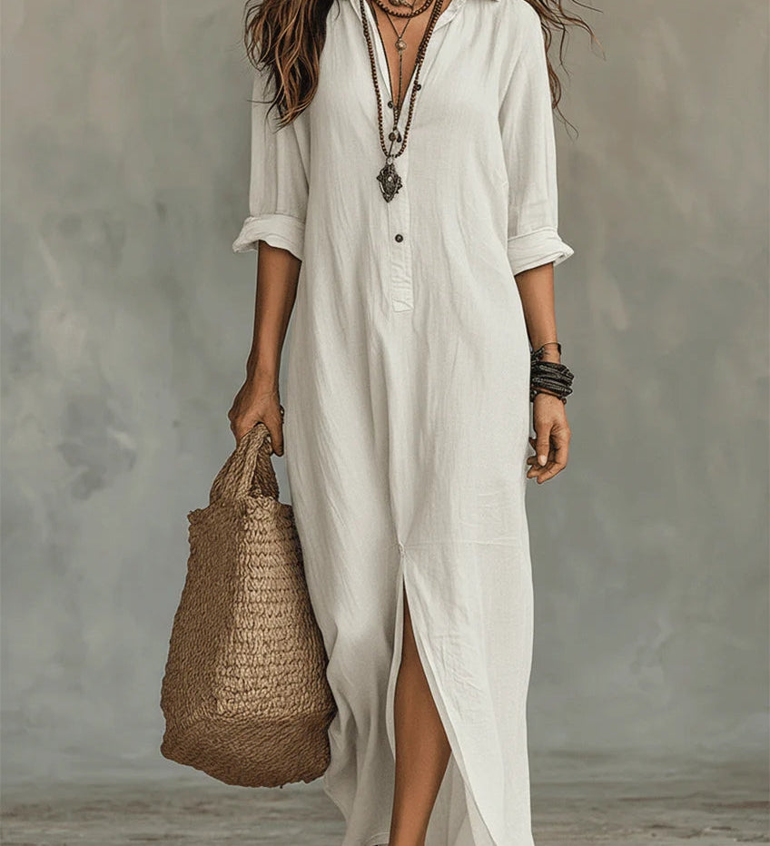 Carmen | Oversized Black Maxi Dress with Buttons
