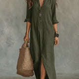 Carmen | Oversized Black Maxi Dress with Buttons