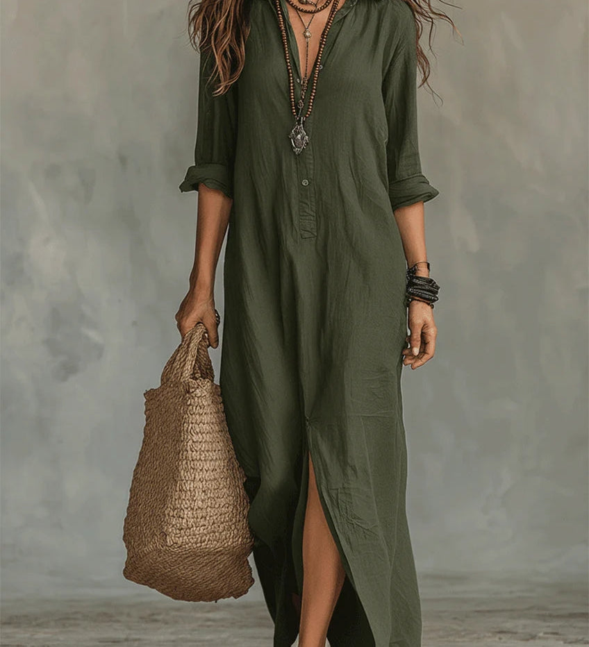 Carmen | Oversized Black Maxi Dress with Buttons