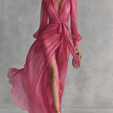 Pink Chiffon Dress V-Neck