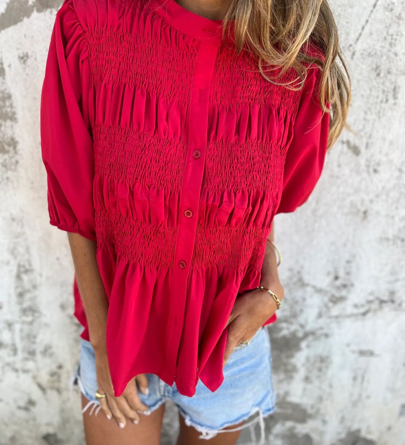 ELIZA™ - Pleated Button-Up Blouse