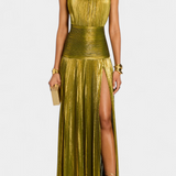 Emma | Metallic Open Back Halter Dress