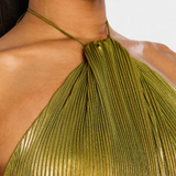 Emma | Metallic Open Back Halter Dress