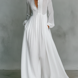 Patchwork Linen Maxi Dress with Stand Collar