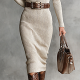 Midi Knit Dress V-Neck Slim Fit