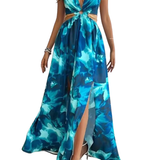 ASHA™ – Floral Print Chain Decor Split Thigh Cami Maxi Dress for Summer
