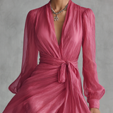 Pink Chiffon Dress V-Neck