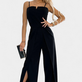 Prescillia Jumpsuit with Spaghetti Straps and Split Leg