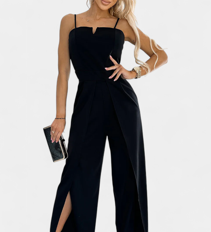 Prescillia Jumpsuit with Spaghetti Straps and Split Leg
