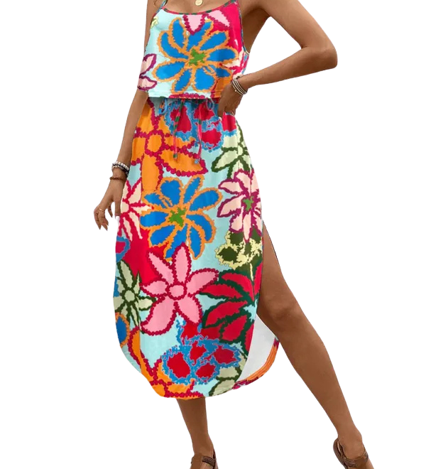 SOFIA™ – Tie Dye Floral Split Thigh Casual Dress