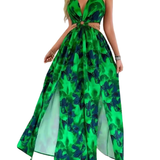 ASHA™ – Floral Print Chain Decor Split Thigh Cami Maxi Dress for Summer