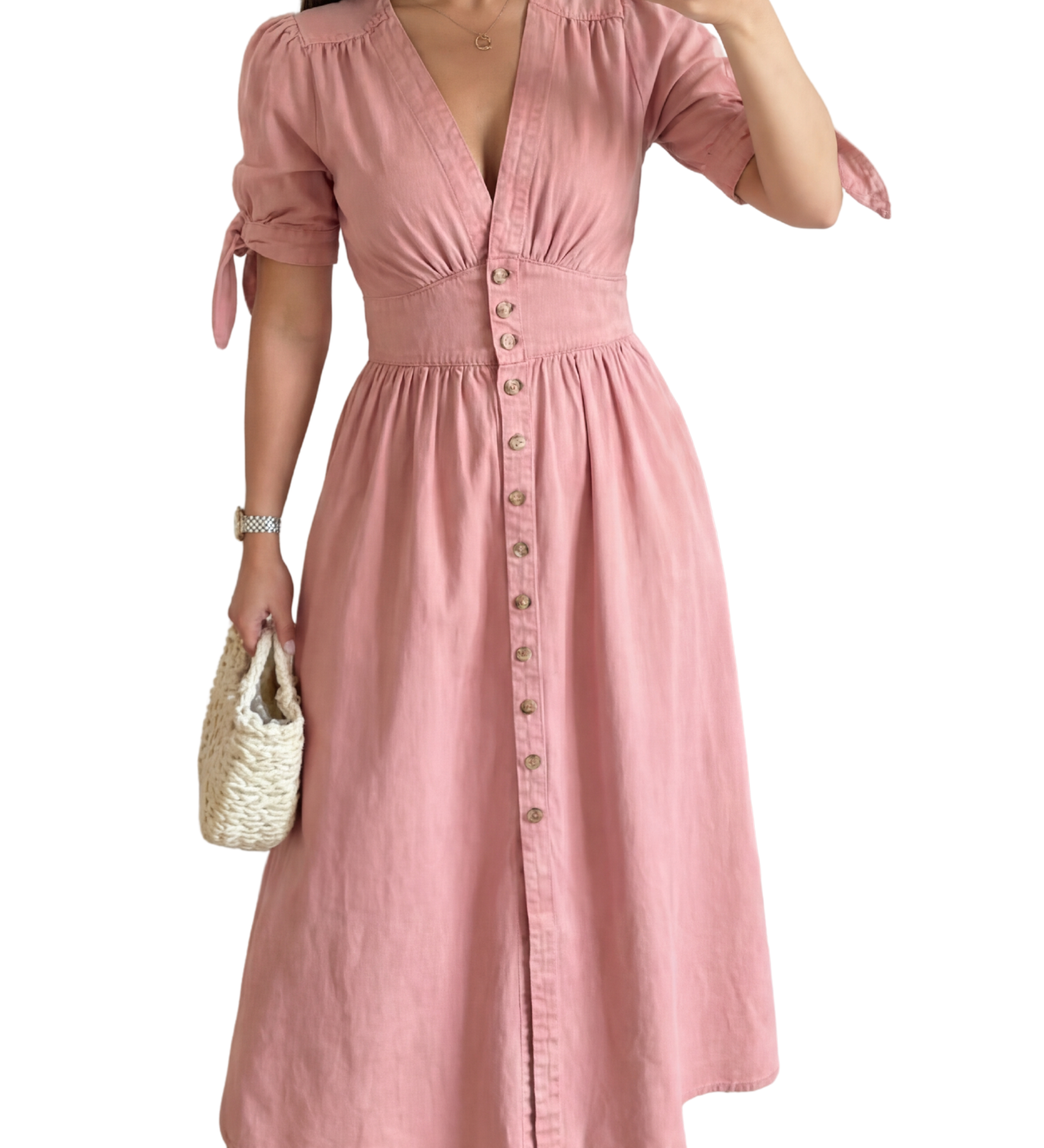 ARMI™ – Casual Short Sleeve V Neck Dress