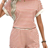 ZENAIDA™ – Striped Print Batwing Sleeve Tee & Shorts Set