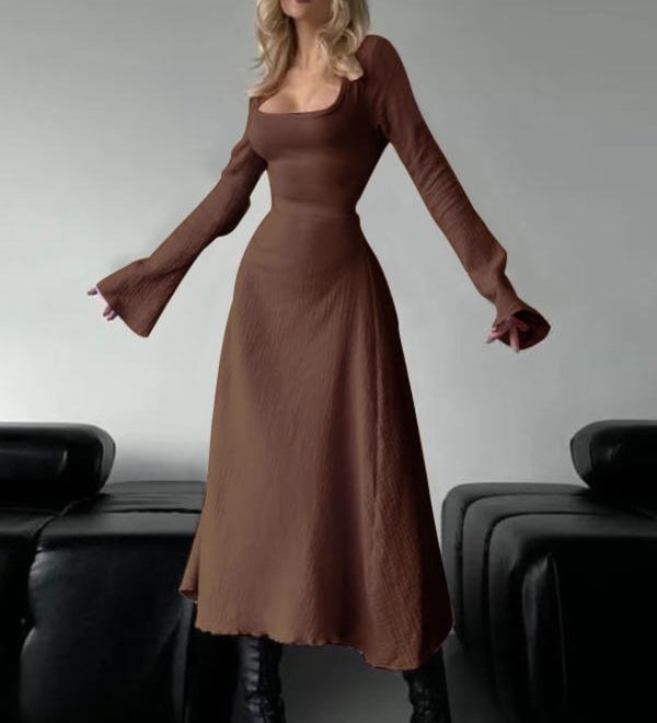 ERIN™ - Sophisticated Lace-Up Tie Back Flounce Sleeve A-Line Long Dress