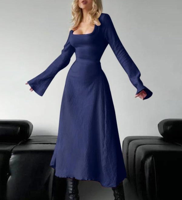 ERIN™ - Sophisticated Lace-Up Tie Back Flounce Sleeve A-Line Long Dress