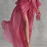 Pink Chiffon Dress V-Neck