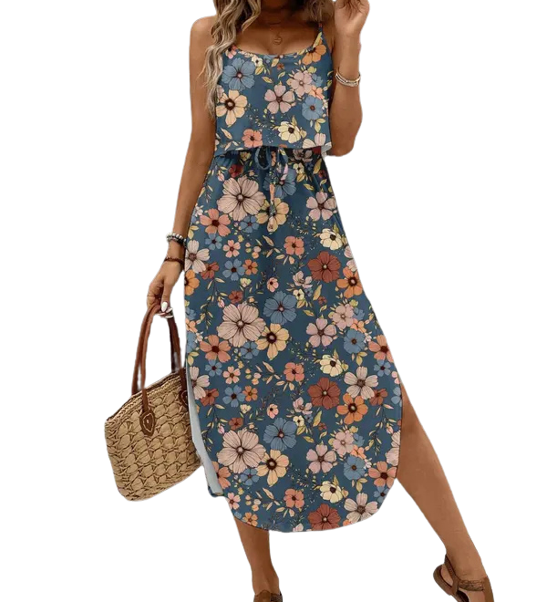SOFIA™ – Tie Dye Floral Split Thigh Casual Dress