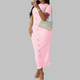 REGAN™ - Elegant Round Neck Fake Button Dress
