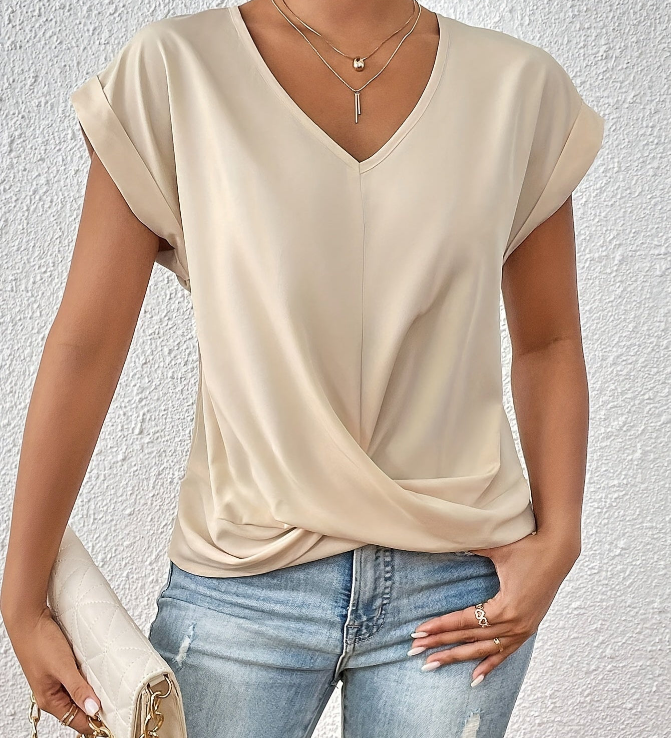 MEIKA™ – Classic Twist Detail V-Neck Top