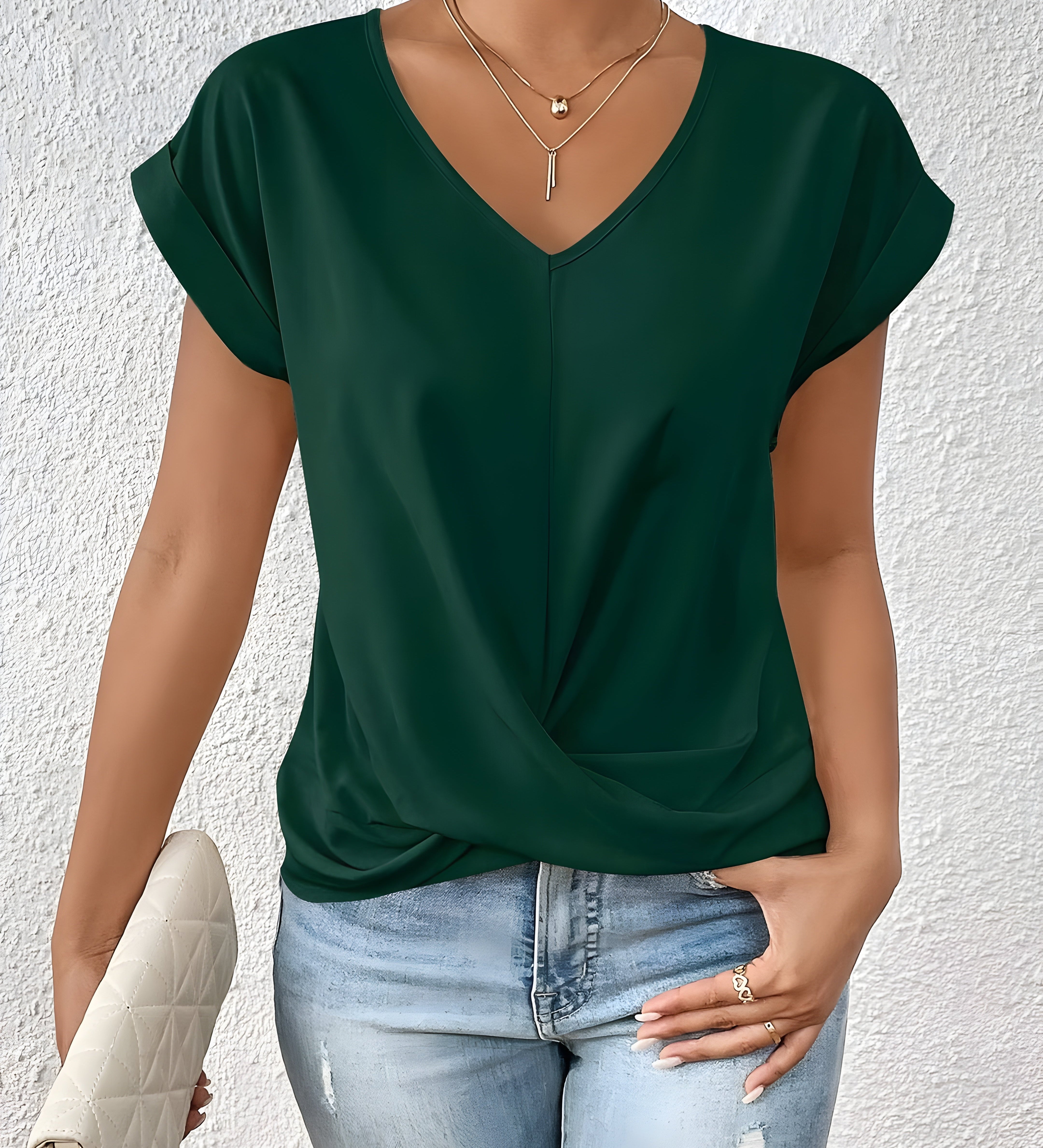 MEIKA™ – Classic Twist Detail V-Neck Top
