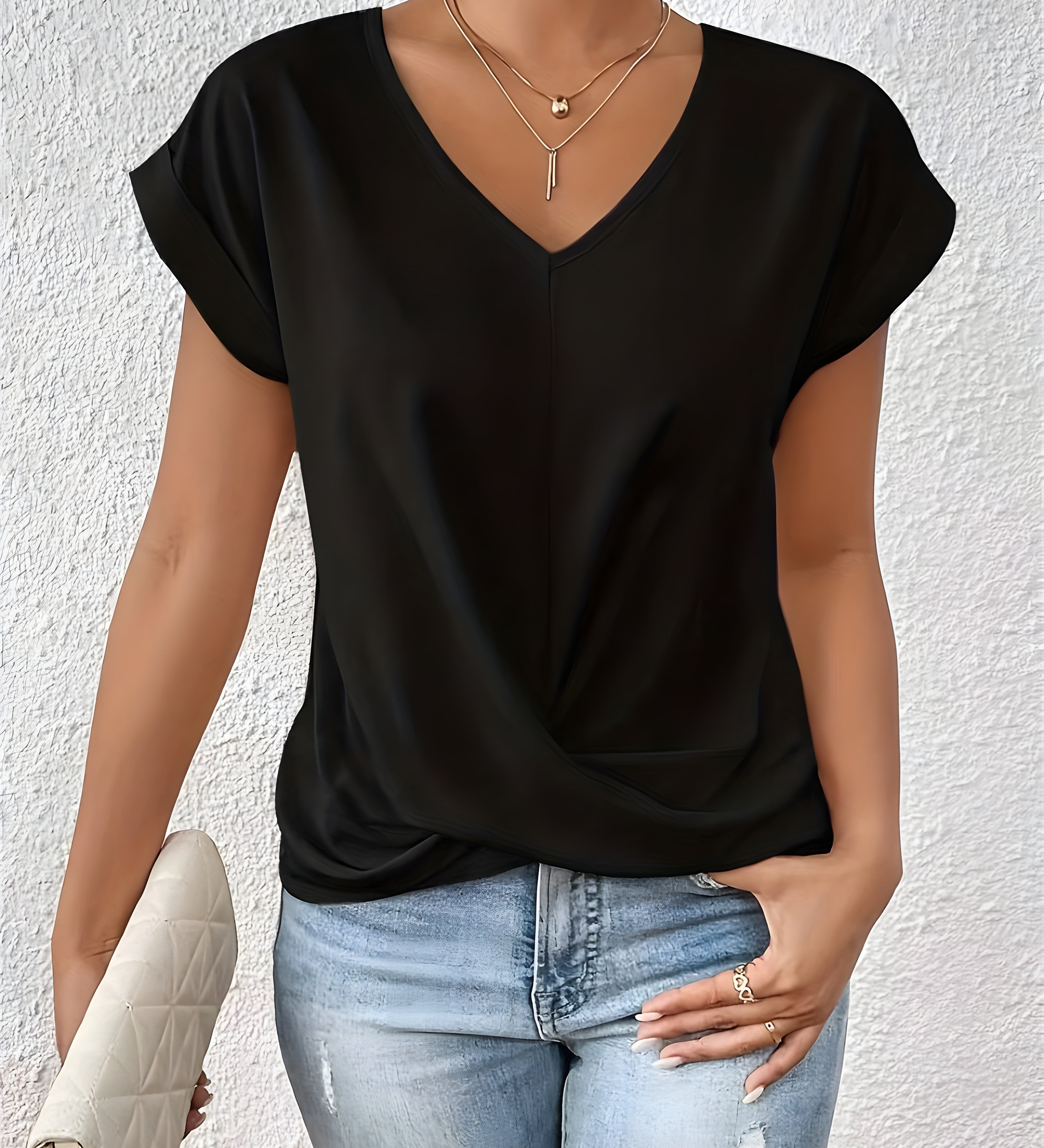 MEIKA™ – Classic Twist Detail V-Neck Top