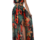 ASHA™ – Floral Print Chain Decor Split Thigh Cami Maxi Dress for Summer