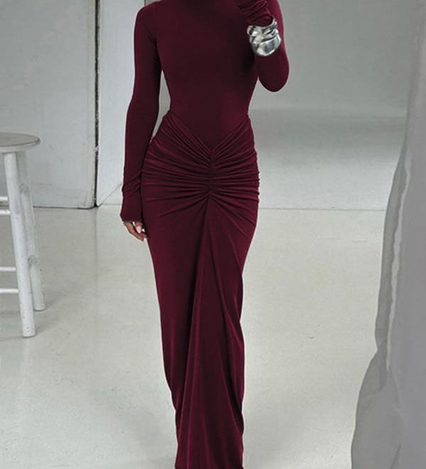 BETTY™ - Classy Ruched Long Sleeve Mock Bodycon Maxi Dress