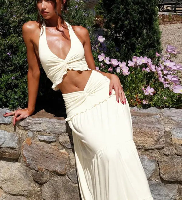 ARIYA™ – Chic Plunge Neck Summer Two-Piece Outfit